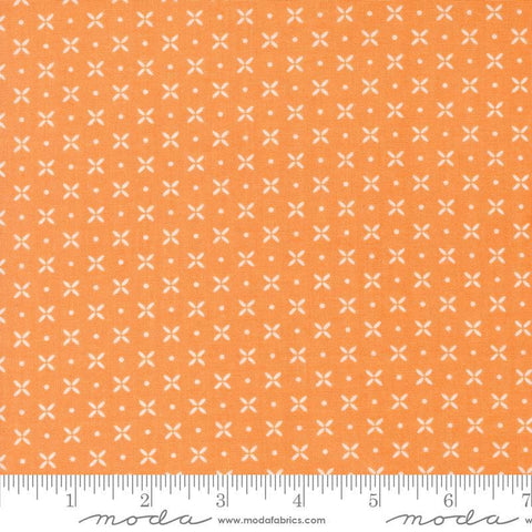 Image of the Laguna Sunrise Orange Peel Orange quilting cotton fabric by Sherri & Chelsi for Moda Fabrics. Features small geometric orange peels on an orange background. 
Cute Little Fabric Shop