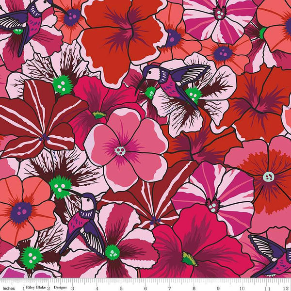 Image of the Botanic Blast Pansies Red quilting cotton fabric by Sew Yeah Quilting for Riley Blake Designs. Features large flowers and hummingbirds on a red background.
Cute Little Fabric Shop