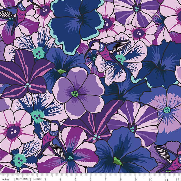 Image of the Botanic Blast Pansies Purple quilting cotton fabric by Sew Yeah Quilting for Riley Blake Designs. Features large flowers and hummingbirds on a puple background.
Cute Little Fabric Shop