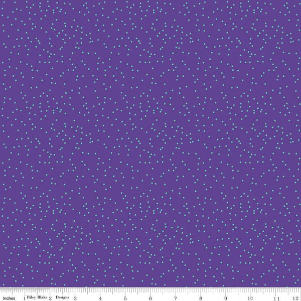 Image of the Botanic Blast Dots Amethyst quilting cotton fabric by Sew Yeah Quilting for Riley Blake Designs. Features small pin dots on a vibrant purple background. 
Cute Little Fabric Shop