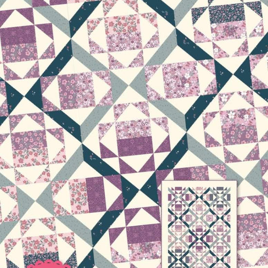 Image of the Poinsettias quilt pattern by Krystal Stahl from Its Sew Emma for Riley Blake Designs. Features star blocks on a cream background. 
Cute Little Fabric Shop