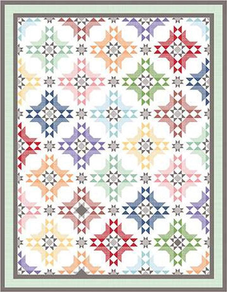 Image of the Galactic Stars quilt pattern by La Vonne Jackson for Riley Blake Designs. Features pieced star blocks on a white background. 
Cute Little Fabric Shop