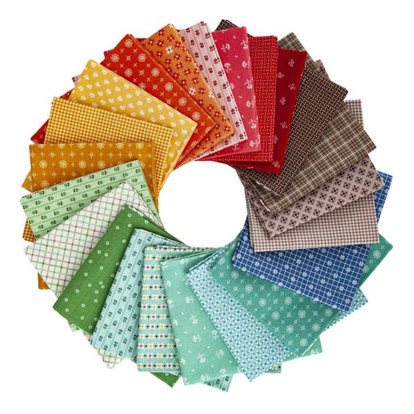 Image of the Prim Fat Quarter Bundle by Lori Holt for Riley Blake Designs. Features a 42 piece fat quarter bundle featuring many various colors and patterns. 
Cute Little Fabric Shop