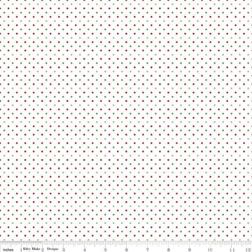 SALE Christmas Flat Swiss Dots on White - Riley Blake Designs - Red & Green Polka Dot - Quilting Cotton Fabric