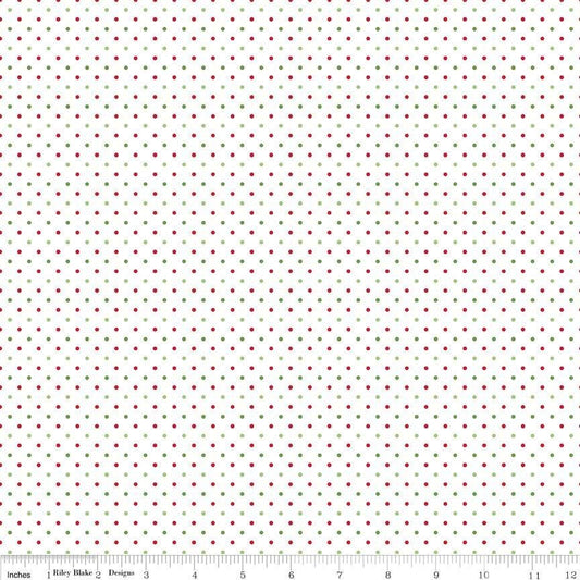 DEAL Christmas Flat Swiss Dots on White - Riley Blake Designs - Red & Green Polka Dot - Quilting Cotton Fabric