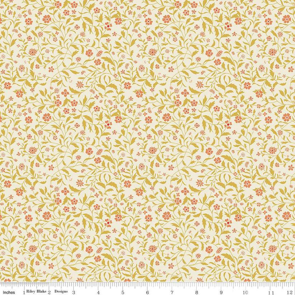 Image of the Wanderlust Hawthorn Cream quilting cotton fabric by Danelys Sidron for Riley Blake Designs. Features vines and flowers on a cream background. 
Cute Little Fabric Shop