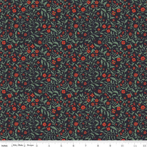 Image of the Wanderlust Hawthorn Charcoal quilting cotton fabric by Danelys Sidron for Riley Blake Designs. Features vines and flowers on a dark black blue background. 
Cute Little Fabric Shop