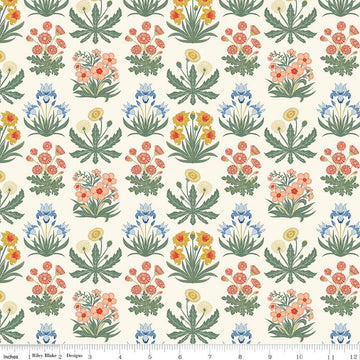 Image of the Wanderlust Morning Meadow Cream quilting cotton fabric by Danelys Sidron for Riley Blake Designs. Features columns of plants on a cream background. 
Cute Little Fabric Shop