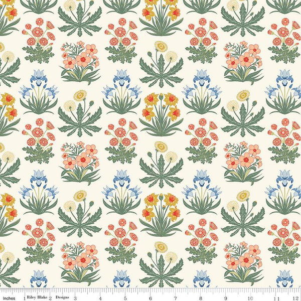 Image of the Wanderlust Morning Meadow Cream quilting cotton fabric by Danelys Sidron for Riley Blake Designs. Features columns of plants on a cream background. 
Cute Little Fabric Shop