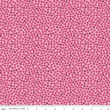 Image of the Perennial Mini Rose quilting cotton fabric by Jill Finley for Riley Blake Designs. Features small flowers on a light pink background. 
Cute Little Fabric Shop