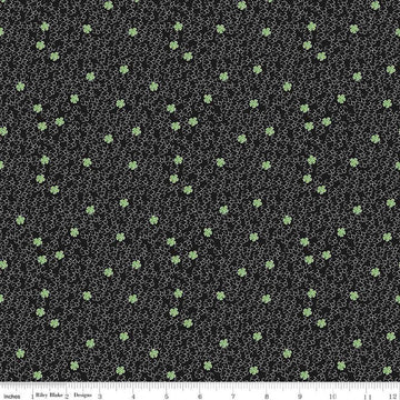 Image of the Perennial Mini Black quilting cotton fabric by Jill Finley for Riley Blake Designs. Features small flowers on a black background. 
Cute Little Fabric Shop