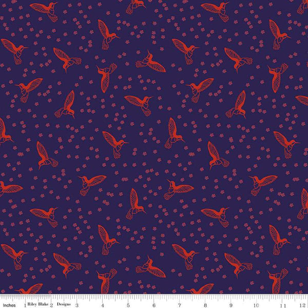 Image of the Botanic Blast Hummingbirds Sangria quilting cotton fabric by Sew Yeah Quilting for Riley Blake Designs. Features scattered blossoms and hummingbirds on a dark purple background.
Cute Little Fabric Shop