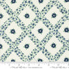 Image of the Rosemary Cottage Trellis Cream Navy quilting cotton fabric by Moda Fabrics. Features criss cross flowers on a cream background.
Cute Little Fabric Shop