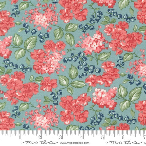 Image of the Rosemary Cottage Roses Sky quilting cotton fabric by Moda Fabrics. Features multicolored flowers on a turquoise teal background.
Cute Little Fabric Shop
