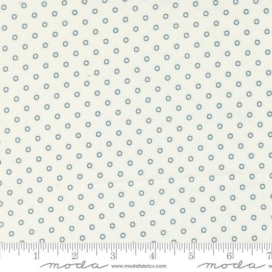 Image of the Rosemary Cottage Dots Cream Navy quilting cotton fabric by Moda Fabrics. Features small circle dots on a cream background.
Cute Little Fabric Shop