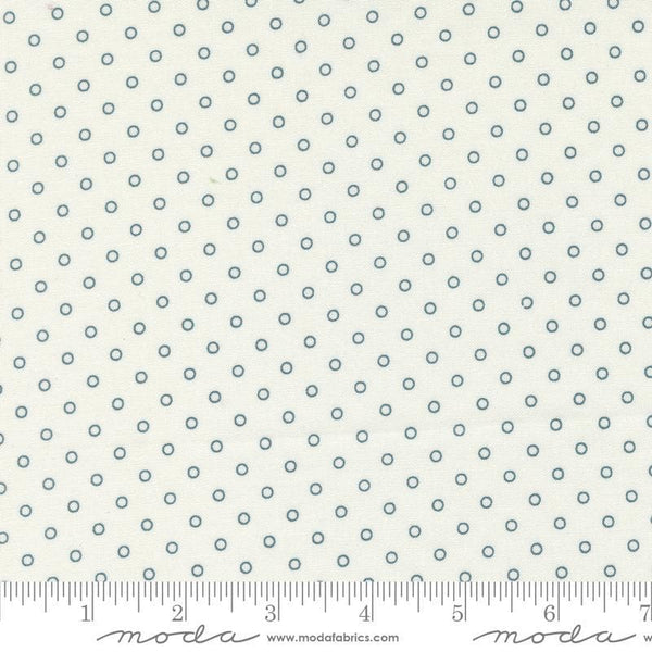 Image of the Rosemary Cottage Dots Cream Navy quilting cotton fabric by Moda Fabrics. Features small circle dots on a cream background.
Cute Little Fabric Shop