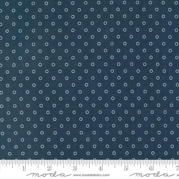 Image of the Rosemary Cottage Dots Navy quilting cotton fabric by Moda Fabrics. Features small circle dots on a navy background.
Cute Little Fabric Shop