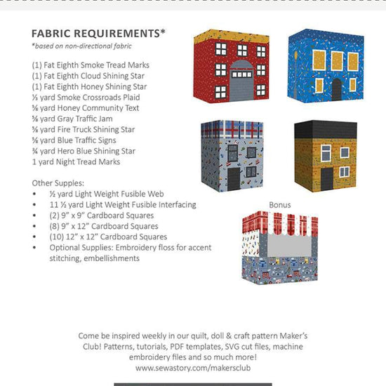 Image of the City Toy Bins pattern by Jennifer Long for Riley Blake Designs. Features the fabric requirements for the pattern.
Cute Little Fabric Shop