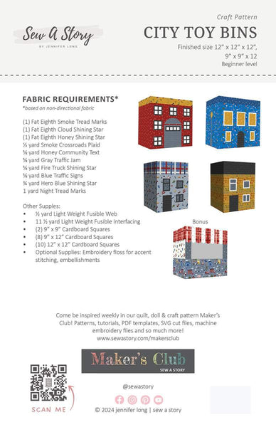 Image of the City Toy Bins pattern by Jennifer Long for Riley Blake Designs. Features the fabric requirements for the pattern.
Cute Little Fabric Shop