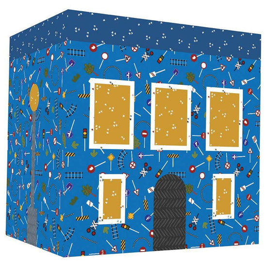 Image of the City Toy Bins pattern by Jennifer Long for Riley Blake Designs. Features a toy organizer with blue fabric. 
Cute Little Fabric Shop