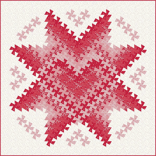 Image of the Twister Love Quilt Pattern by Quilt Moments for Riley Blake Designs. Features a red star pattern with a quilt in the middle. 
Cute Little Fabric Shop