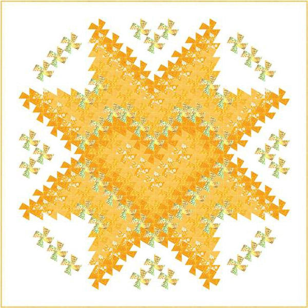 Image of the Twister Love Quilt Pattern by Quilt Moments for Riley Blake Designs. Features a yellow star pattern with a quilt in the middle. 
Cute Little Fabric Shop