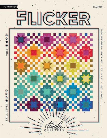 Image of the Flicker quilt pattern by Taralee Quiltery for Moda Fabrics. Features a star pattern with a checkered pattern. 
Cute Little Fabric Shop