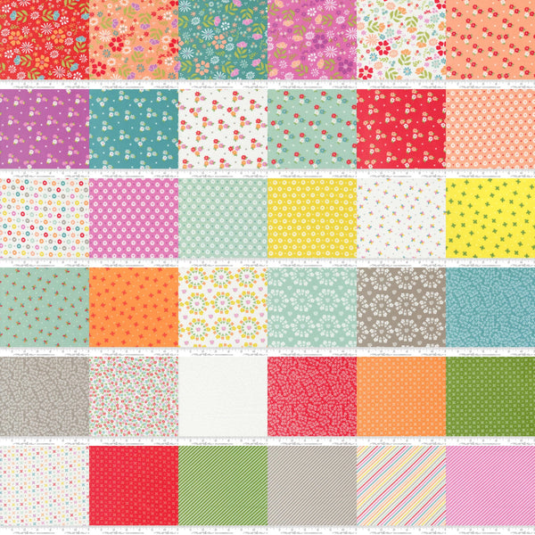 Image of the Laguna Sunrise fat quarter bundle by Sherri & Chelsi for Moda Fabrics. Features a 36 square collage of all the fabrics in the collection. 
Cute Little Fabric Shop