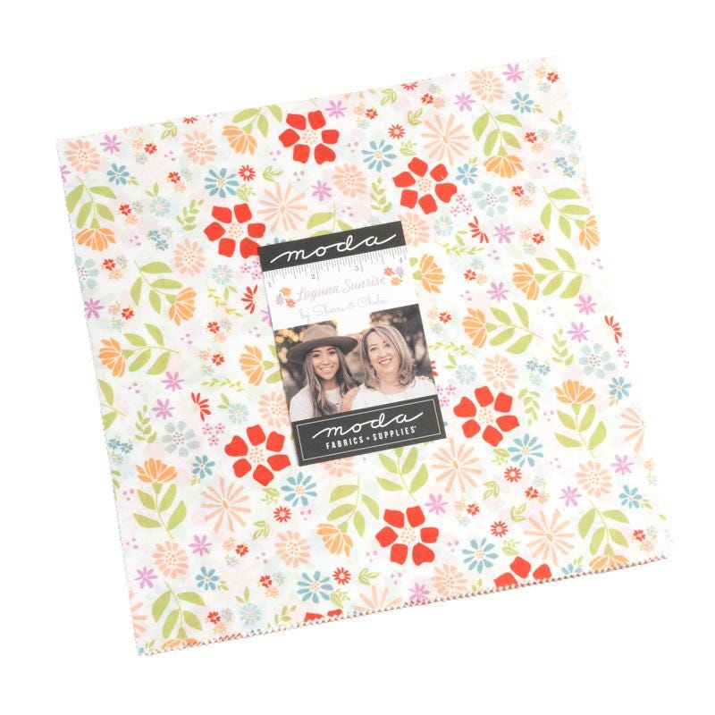 Image of the Laguna Sunrise 10" layer cake by Sherri & Chelsi for Moda Fabrics. Features layer cake precut with floral fabrics. 
Cute Little Fabric Shop