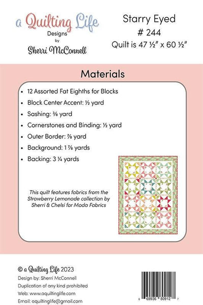 Image of the Starry Eyed quilt pattern by A Quilting Life for Moda Fabrics. Features the fabric requirements for the quilt.
Cute Little Fabric Shop