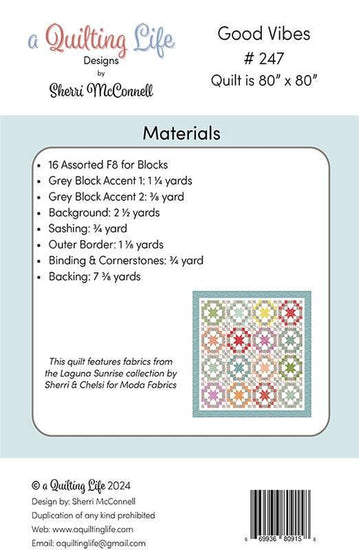 Image of the Good Vibes quilt pattern by A Quilting Life for Moda Fabrics. Features the fabric requirements for the quilt.
Cute Little Fabric Shop