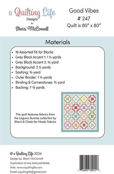 Image of the Good Vibes quilt pattern by A Quilting Life for Moda Fabrics. Features the fabric requirements for the quilt.
Cute Little Fabric Shop