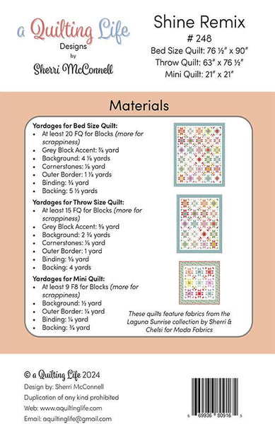 Image of the Shine Remix quilt pattern by A Quilting Life for Moda Fabrics. Features the fabric requirements for the quilt.
Cute Little Fabric Shop