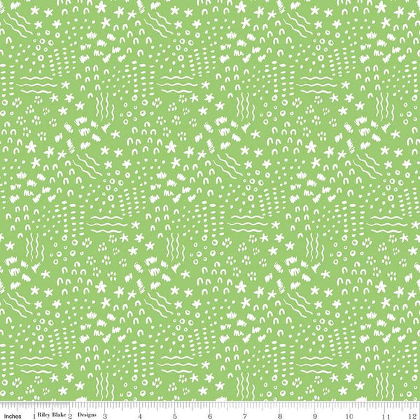 Image of the Get Your Cray-on with Crayola Dense Doodle Lime quilting cotton fabric by Riley Blake Designs. Official Licensed Product. Features crayon-drawn squiggles and doodles on a bright green background. 
Cute Little Fabric Shop