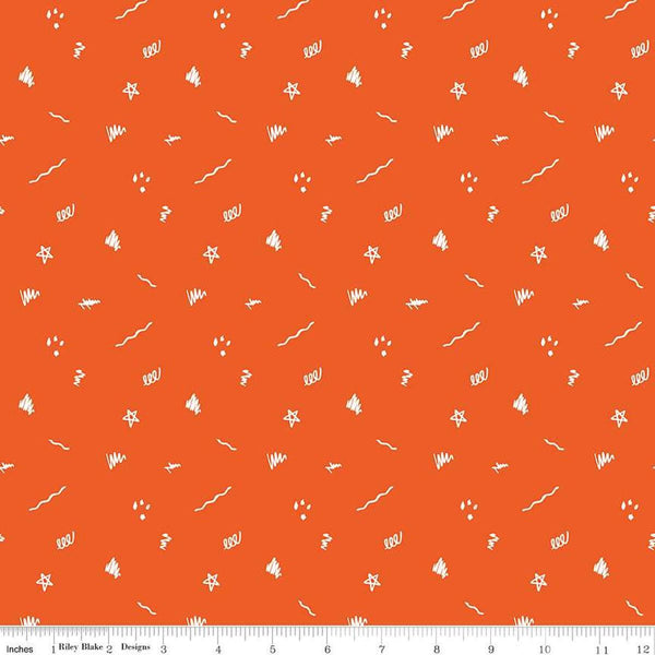 Image of the Get Your Cray-on with Crayola Ditsy Doodle Red quilting cotton fabric by Riley Blake Designs. Official Licensed Product. Features crayon-drawn squiggles and doodles on a red background. 
Cute Little Fabric Shop