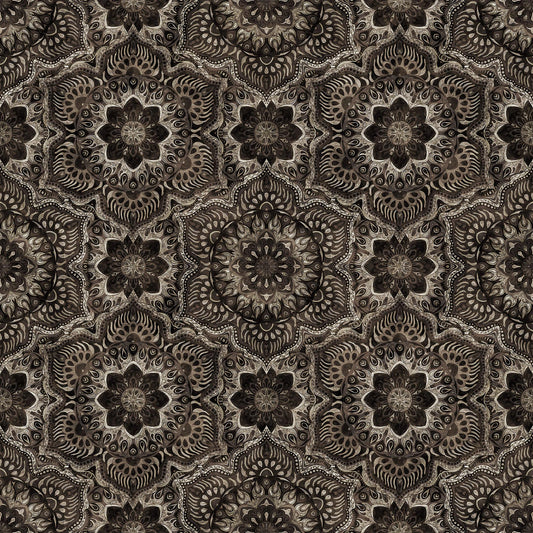 Queen Bee Flower Medallion 30490 Charcoal K - QT Fabrics - Geometric Floral Flower - Quilting Cotton Fabric