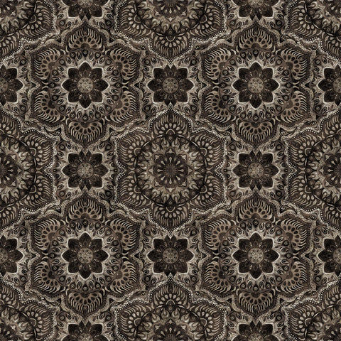 Queen Bee Flower Medallion 30490 Charcoal K - by QT Fabrics - Geometric Floral Flower - Quilting Cotton Fabric