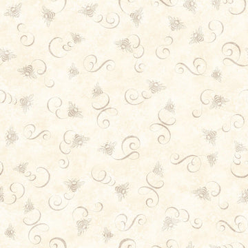 SALE MINKY Queen Bee Bee & Scroll Toss 60" Wide 30489 Cream - QT Fabrics - Honeybee Swirl - 100% Polyester