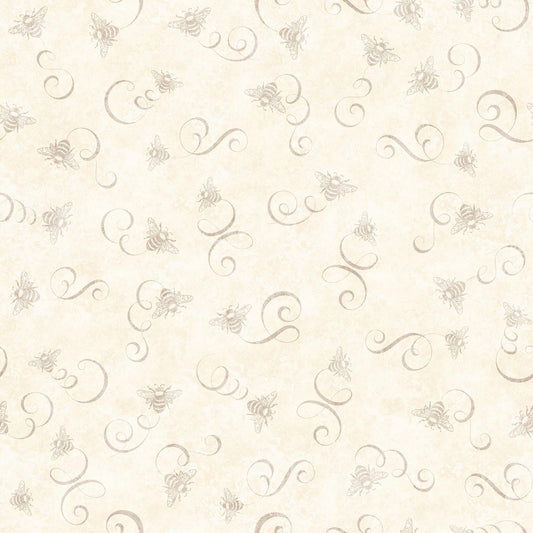 DEAL MINKY Queen Bee Bee & Scroll Toss 60" Wide 30489 Cream - QT Fabrics - Honeybee Swirl - 100% Polyester