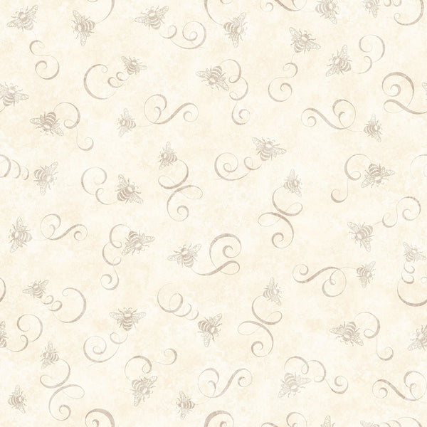 SALE MINKY Queen Bee Bee & Scroll Toss 60" Wide 30489 Cream - QT Fabrics - Honeybee Swirl - 100% Polyester