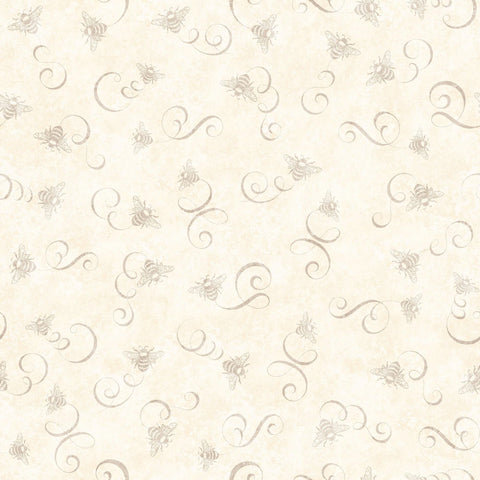 SALE MINKY Queen Bee Bee & Scroll Toss 60" Wide 30489 Cream - QT Fabrics - Honeybee Swirl - 100% Polyester