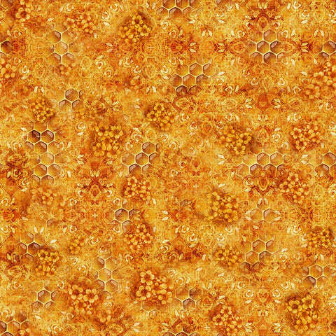 Queen Bee Honeycomb Blender 30488 Honey O - by QT Fabrics - Honey Floral Flowers - Quilting Cotton Fabric