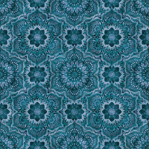 Queen Bee Flower Medallion 30490 Denim W - by QT Fabrics - Geometric Floral Flower - Quilting Cotton Fabric