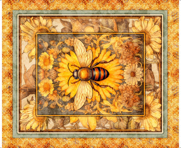 Queen Bee Panel 30481 Honey S - - QT Fabrics - Honeybee - Quilting Cotton Fabric