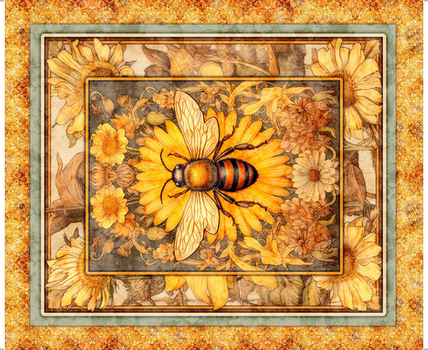 SALE MINKY Queen Bee Bee Panel 30481 Honey - QT Fabrics - 36"x45" Minky Floral Flowers - Quilting Cotton Fabric