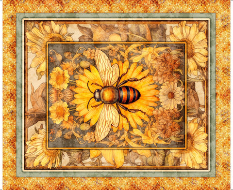 SALE MINKY Queen Bee Bee Panel 30481 Honey - QT Fabrics - 36"x45" Minky Floral Flowers - Quilting Cotton Fabric