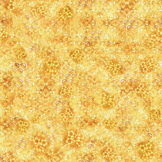 32" End of Bolt - SALE Queen Bee Honeycomb Blender 30488 Butter S - by QT Fabrics - Honey Floral Flowers - Quilting Cotton Fabric