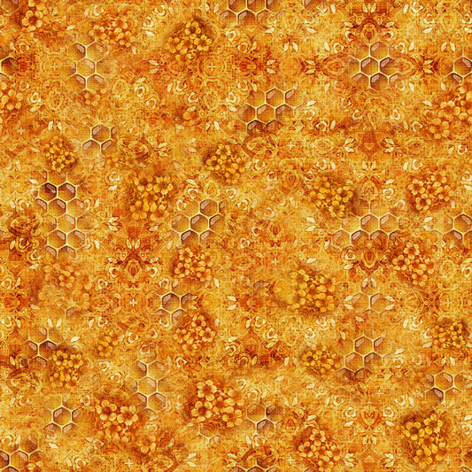 DEAL MINKY Queen Bee Honeycomb Blender 60" Wide 30488 Honey - QT Fabrics - Floral Flowers Honey - 100% Polyester