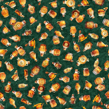 SALE Queen Bee Honey Bottles 30486 Forest F - QT Fabrics - Quilting Cotton Fabric