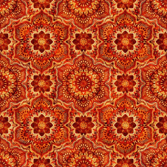 SALE Queen Bee Flower Medallion Spice Red Floral Fabric 30490 - QT Quilting Cotton Fabric